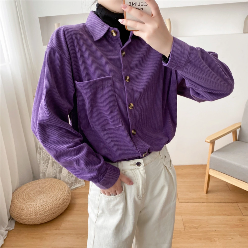 Corduroy Retro Hong Kong Flavor Light Cooked Hong Kong Style Shirt