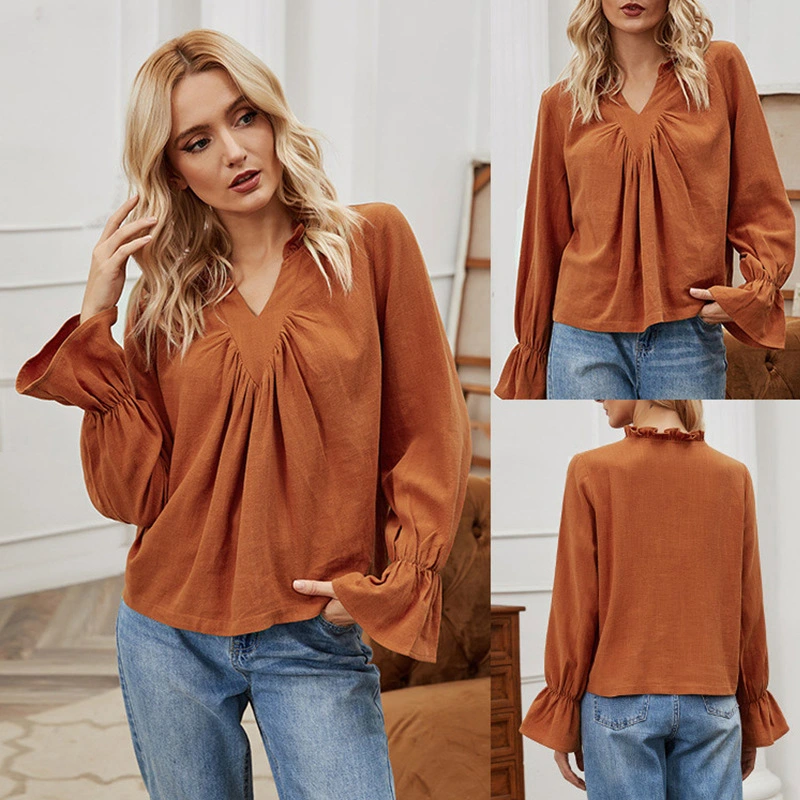 Flared Sleeve Women's V-neck T-shirt