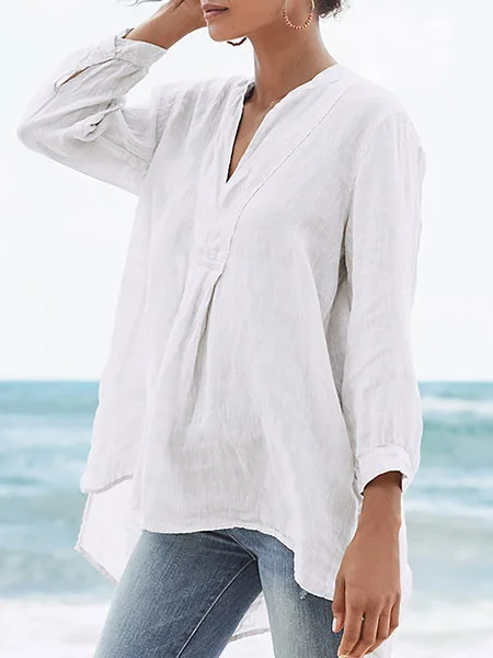 Thin Sand Solid Color Front Short And Back Long Shirt