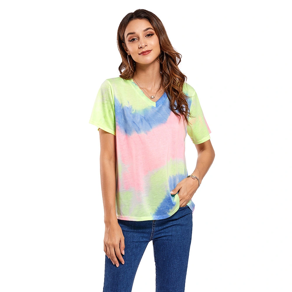 Loose V-neck Printed Short-sleeved T-shirt