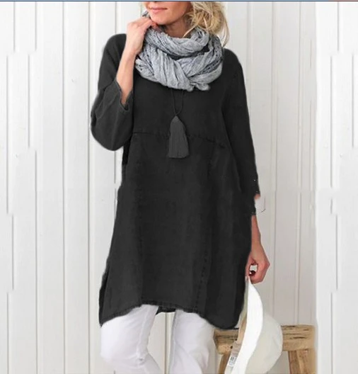 Women's Cotton And Linen Sleeve Pocket Plus Size Blouse