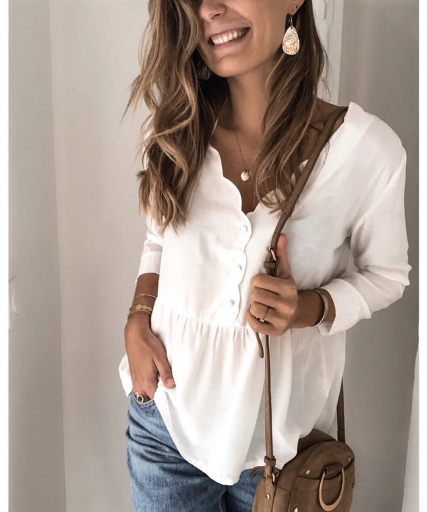 Solid Color Stitching Three-quarter Sleeve Shirt Top