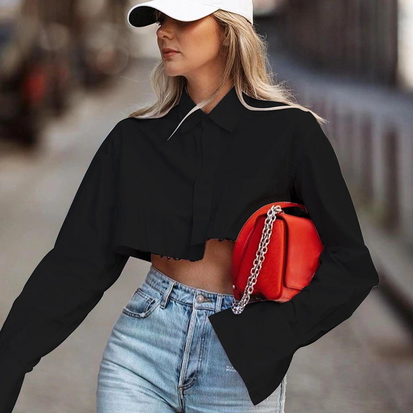 European And American Spring And Summer New Style Cotton Short Long-Sleeved Design Shirt Temperament Foreign Trade Blouse Sexy Women's Clothing