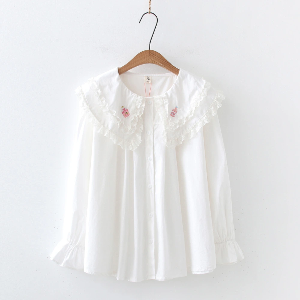 Fashion Double Collar Embroidered Lace Shirt
