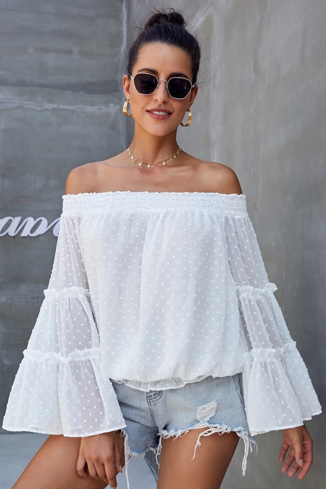 Off-the-shoulder Flat-neck Hollow Loose Top