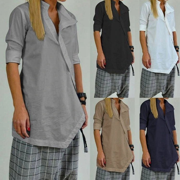 Solid Color Asymmetric Button Casual Shirt