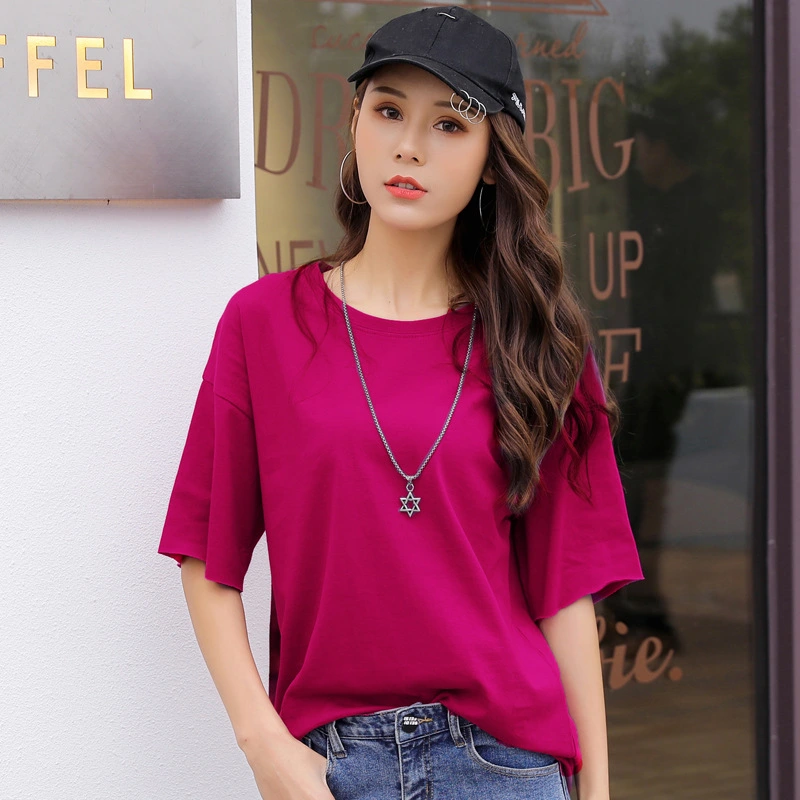 Pure Color Plus Size Short-sleeved T-shirt Women's Clothing