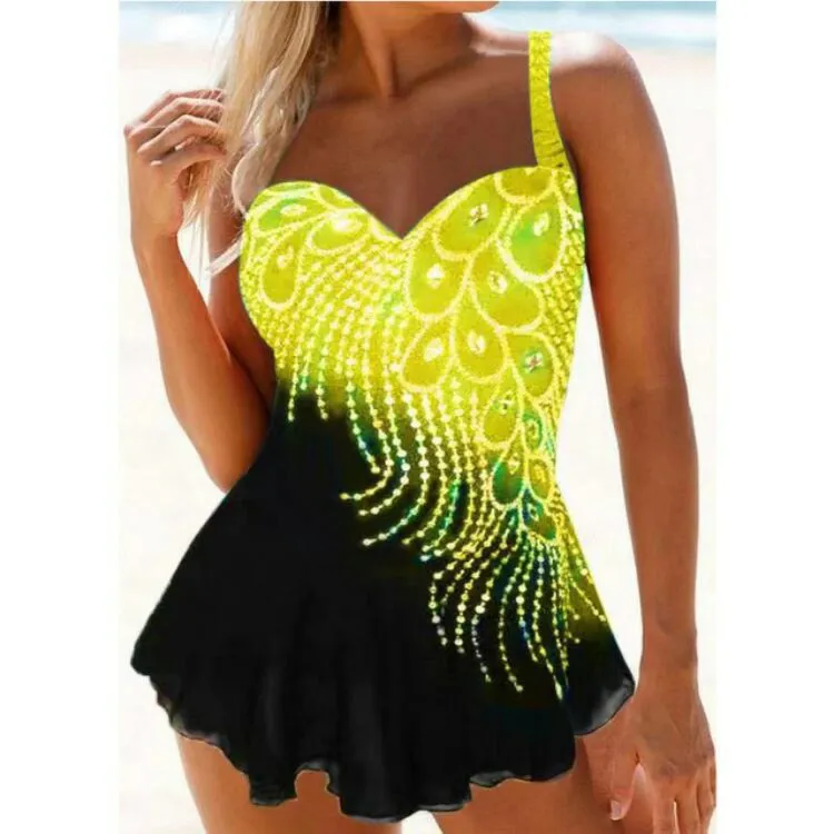 Feather Hit Color Split Plus Size Swimsuit