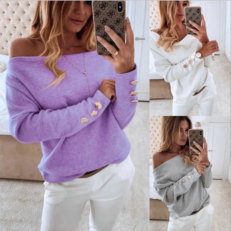 Feminine Fashion Solid Color One Neck Long Sleeved Top