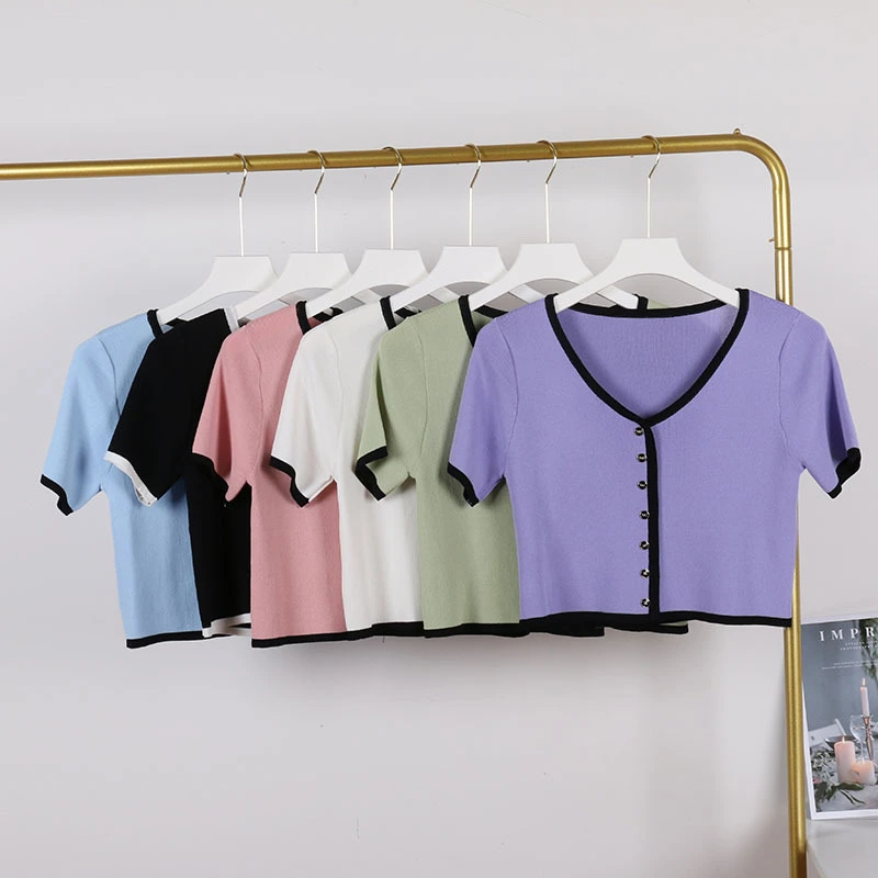 Ice Silk Knitted Short Sleeve T-shirt
