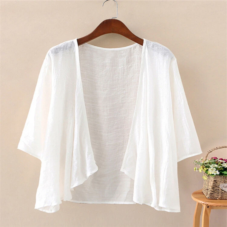 Chiffon Cotton Cardigan Solid Color Flared Sleeve Shirt
