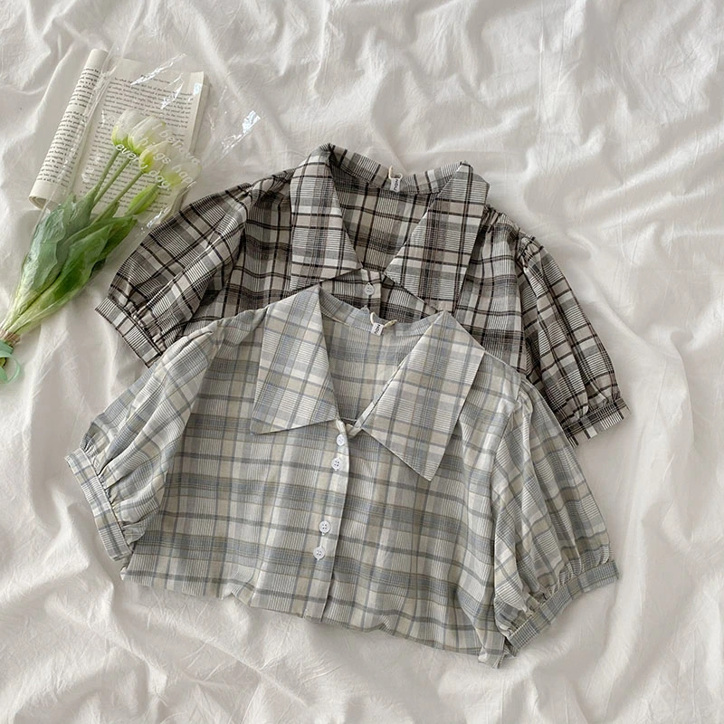 Retro Fashion Women's Shirts, Hong Kong Style Niche Design, Slim Plaid Loose Top