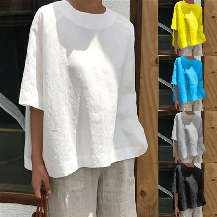 Solid Color Loose Urban Casual All-match Round Neck Top