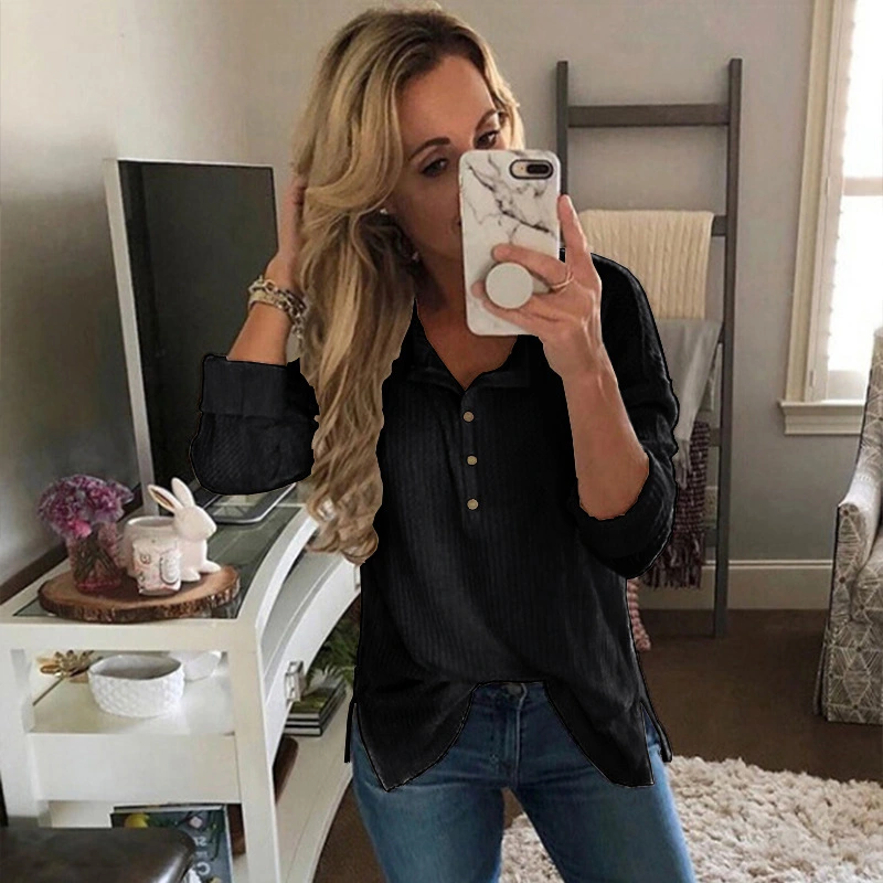 Slit Loose Mid-length T-shirt Long-sleeved Top