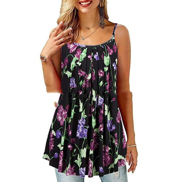 New Summer Women's Printed Folded Large Swing Loose Camisole