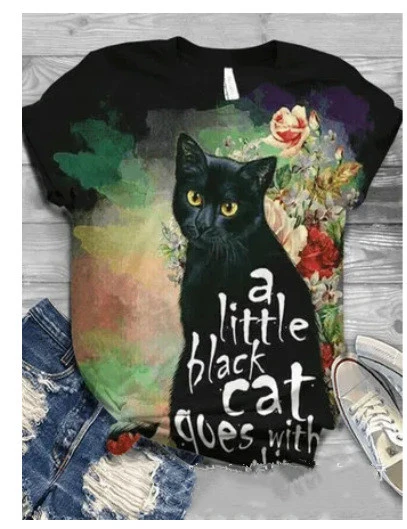 3D Digital Printing Casual Short-Sleeved Cat