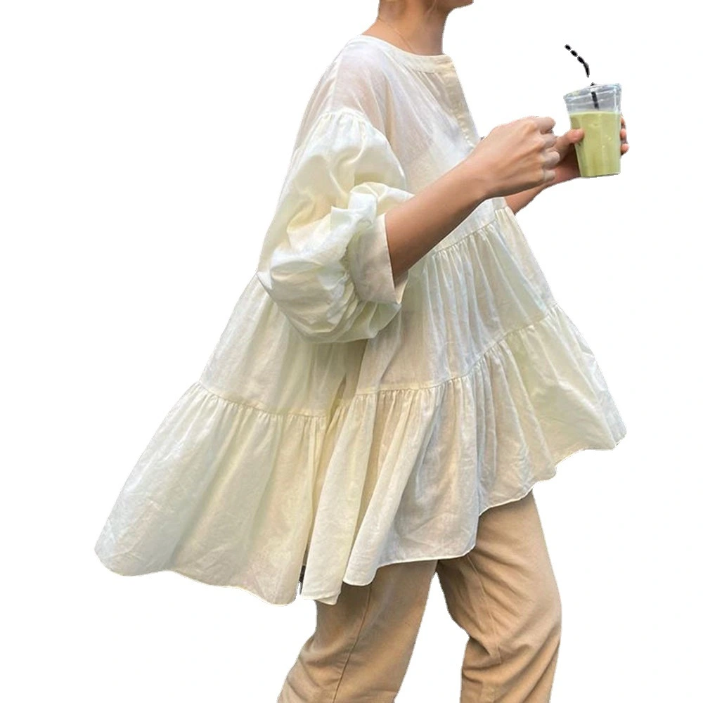New Loose And Thin Lantern Sleeve Casual Solid Color Shirt