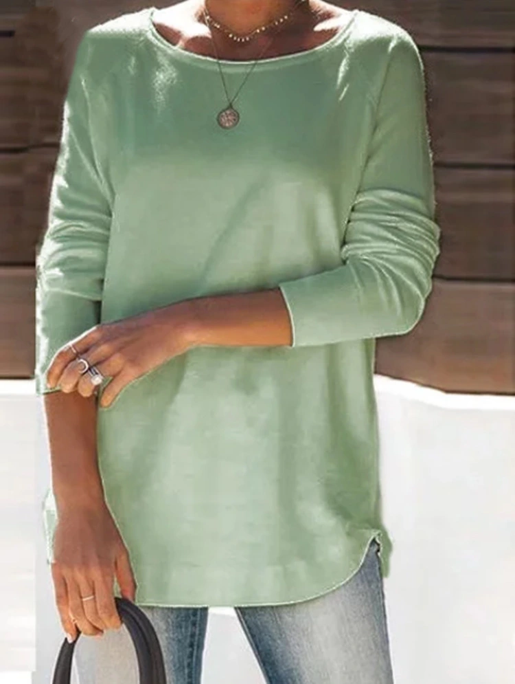 Round Neck Solid Color Casual Top