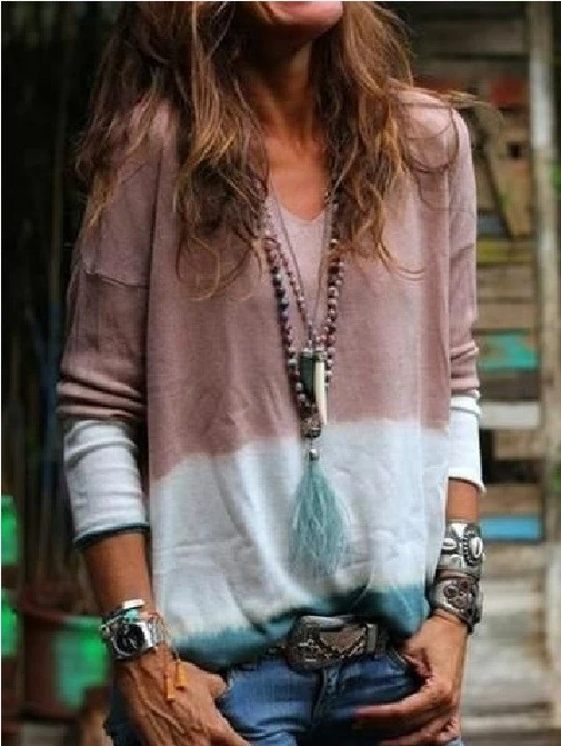 Women's Gradient Color Long-Sleeved T-Shirt Top