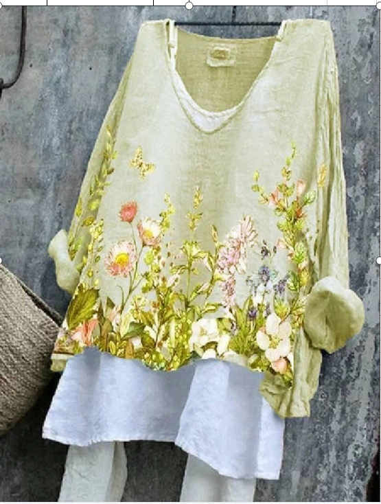 Summer New Style Cotton And Linen Printing Two-Piece Women