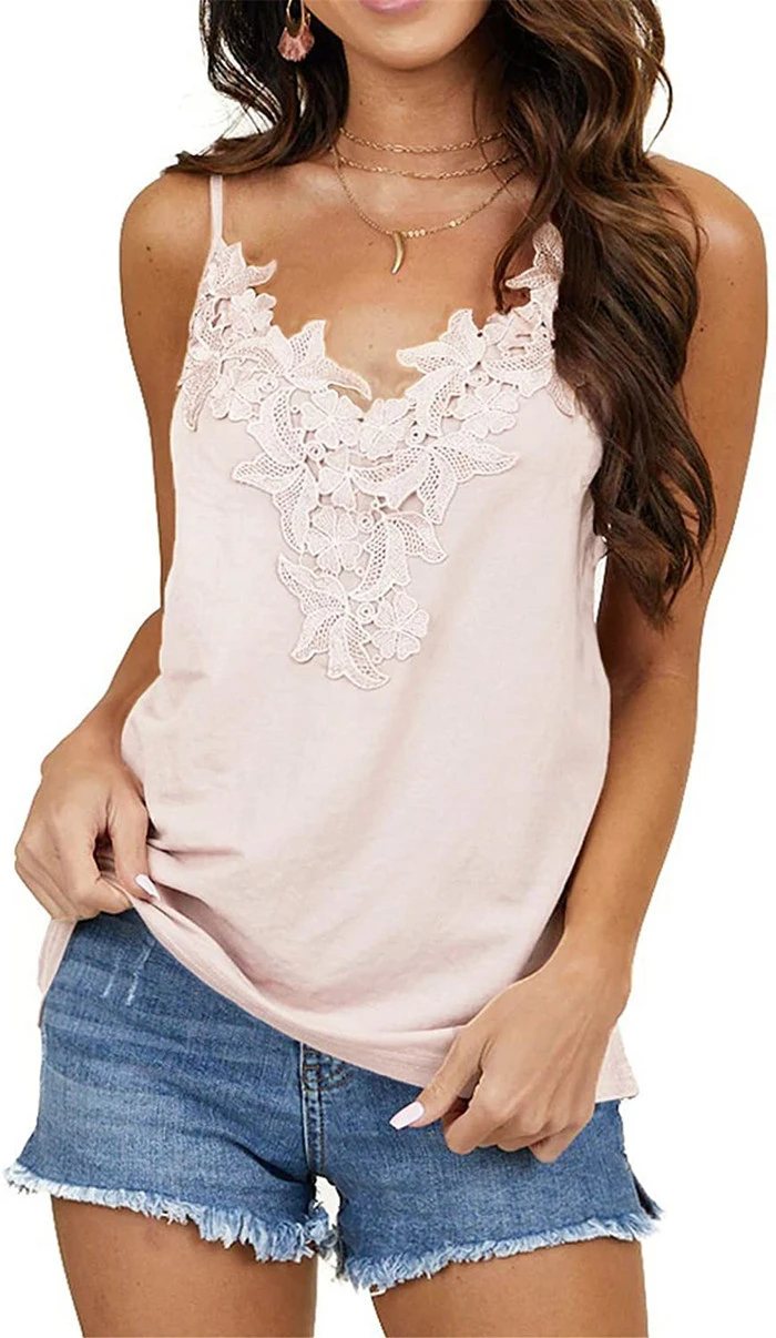 Summer New Style Suspender V-Neck Embroidered Bottoming Shirt Top