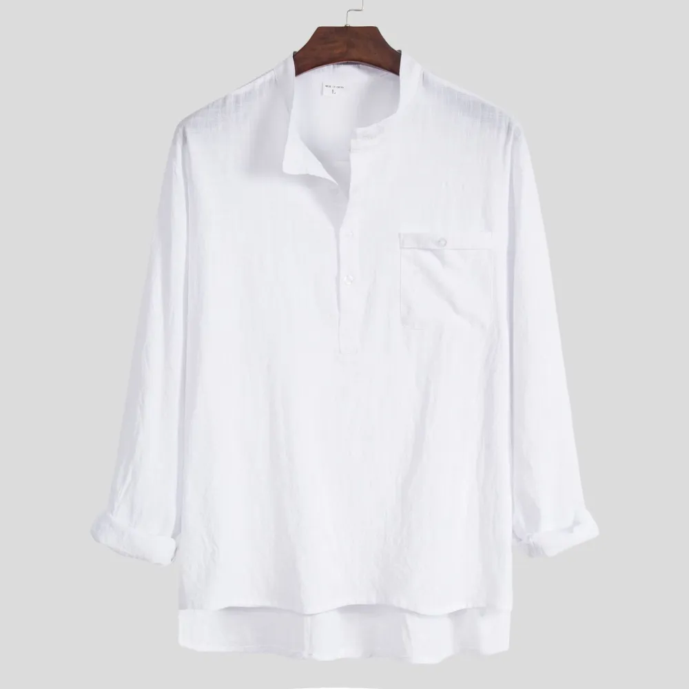 Cotton Linen Men's Casual Plus Size Long-sleeved Shirt