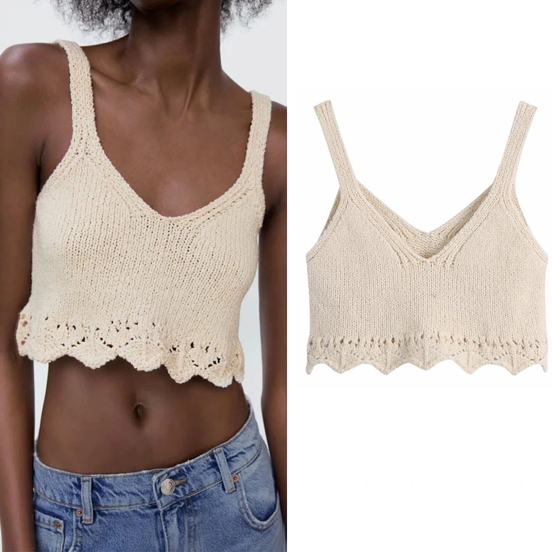 New Style Fashion Jacquard Mesh Cloth Chest-wrapped Knitted Short Blouse Women