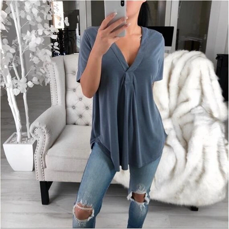 V-neck Short-sleeved Shirt Loose Plus Size Top