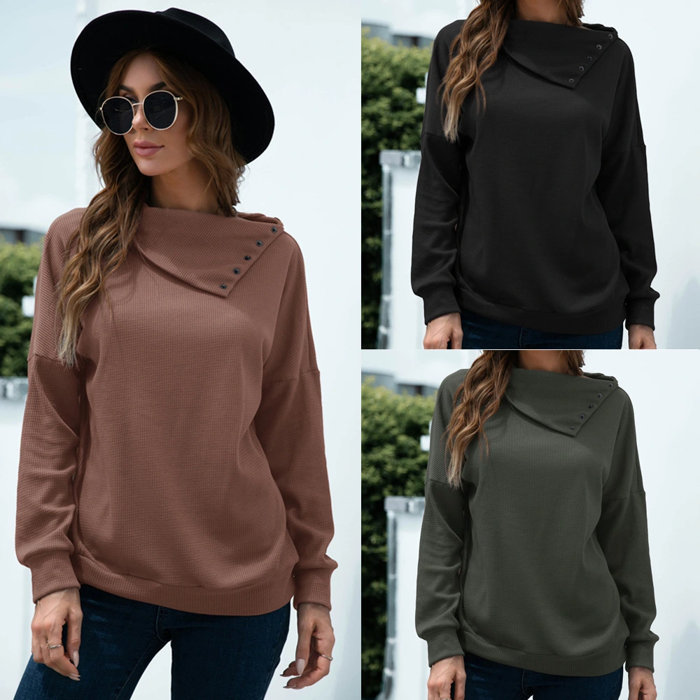 New Product Hot Sale Rollover Collar Pullover Knit Solid Color Top