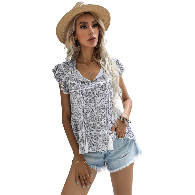 French Jacket Design Niche Shirt Female Korean Style Summer Collar Printed Casual Shirt