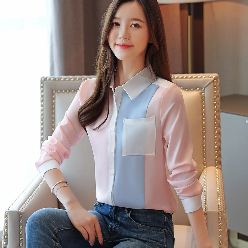 Loose Chiffon Plus Size Shirt Stitching Western Style Blouse