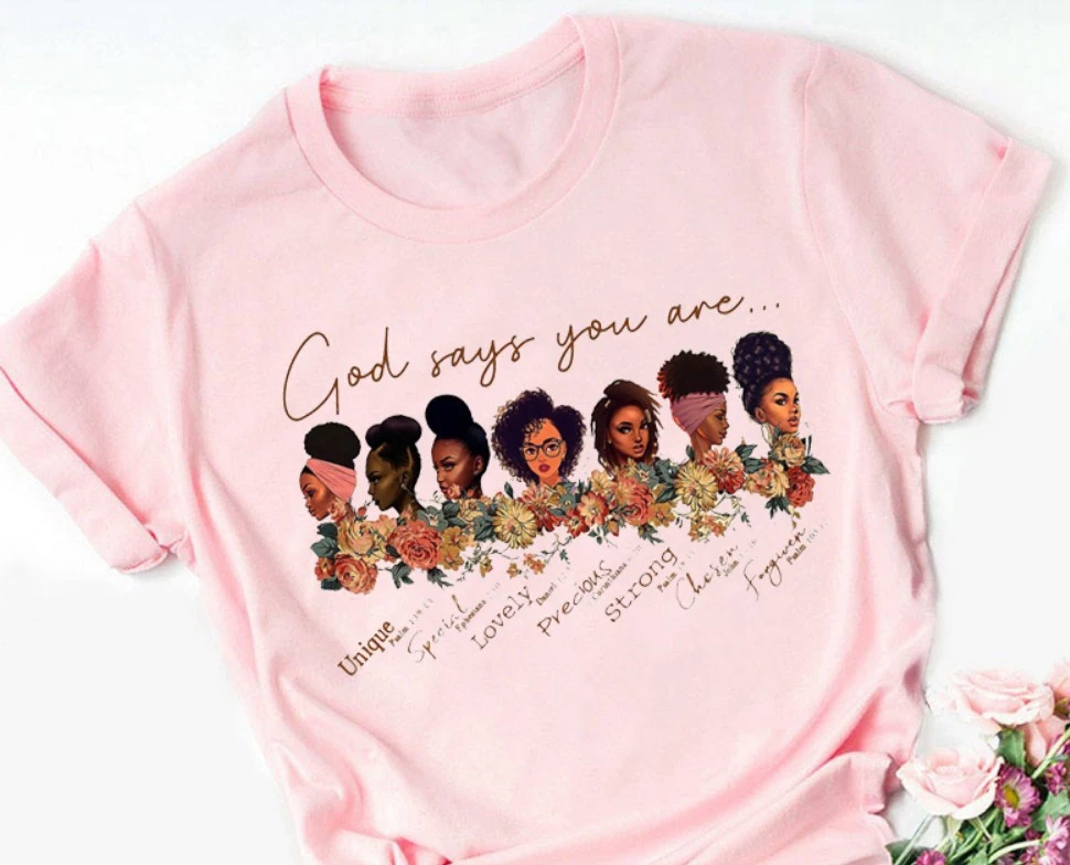 Black Girl Letter Print Round Neck Short Sleeve T Shirt