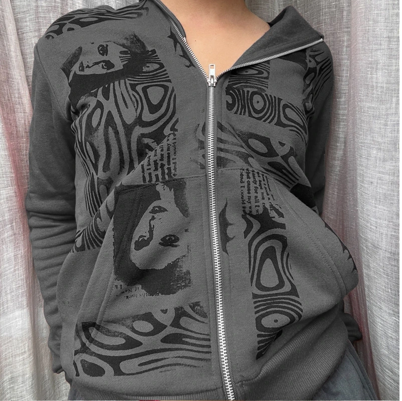 Head Print Long-sleeved Hooded Sweater