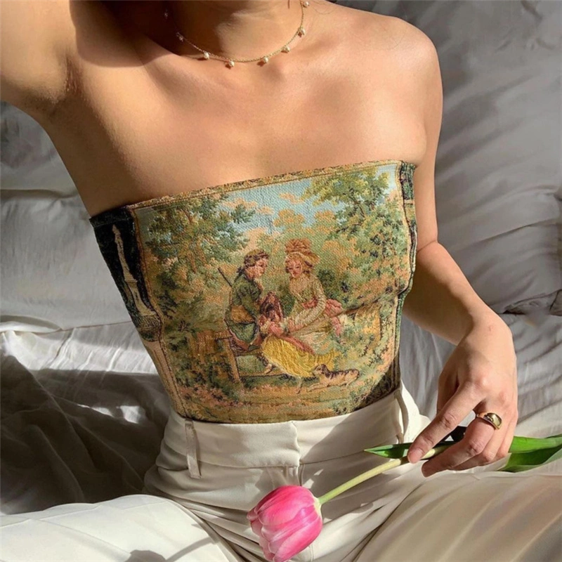 Retro Oil Painting Style Short Tube Top Women Look Thin And Wear Outside