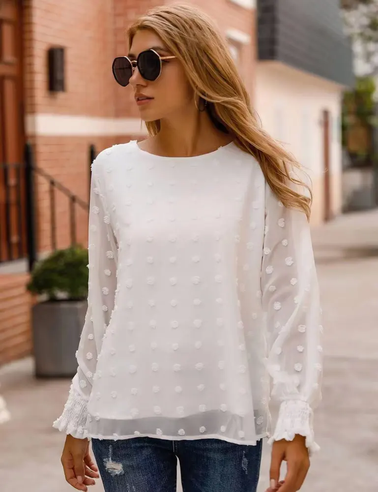 Round Neck Jacquard Chiffon Shirt Loose Shirt
