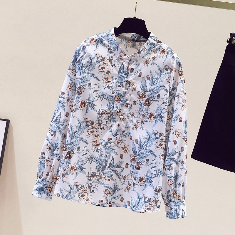 Loose Slimming All-match Print Chiffon Shirt