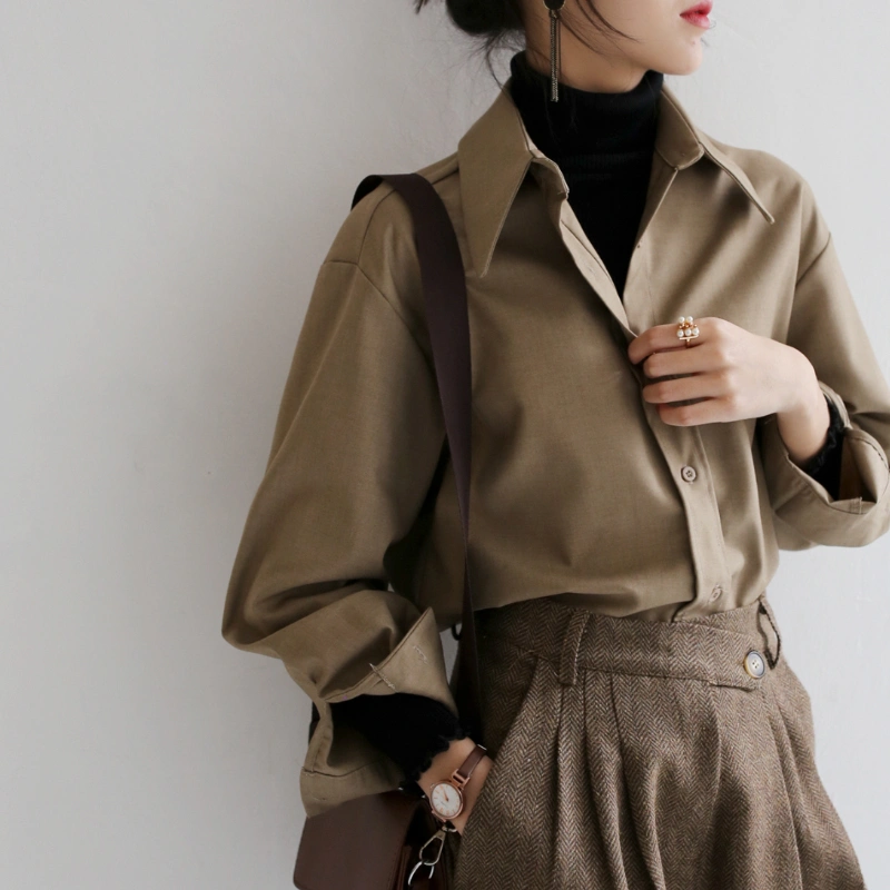 Women's Autumn And Winter Casual Solid Color Long-sleeved Shirt OL