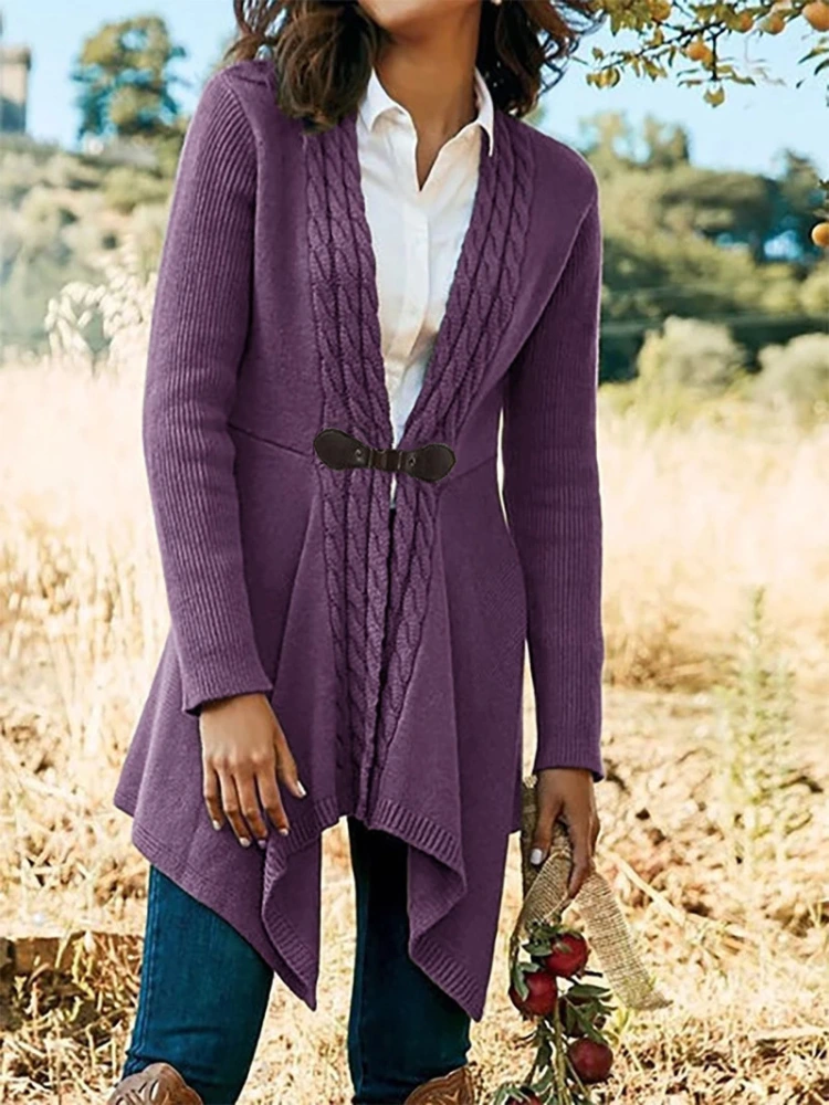 Leather Button Twist Woolen Collar Long Sleeves