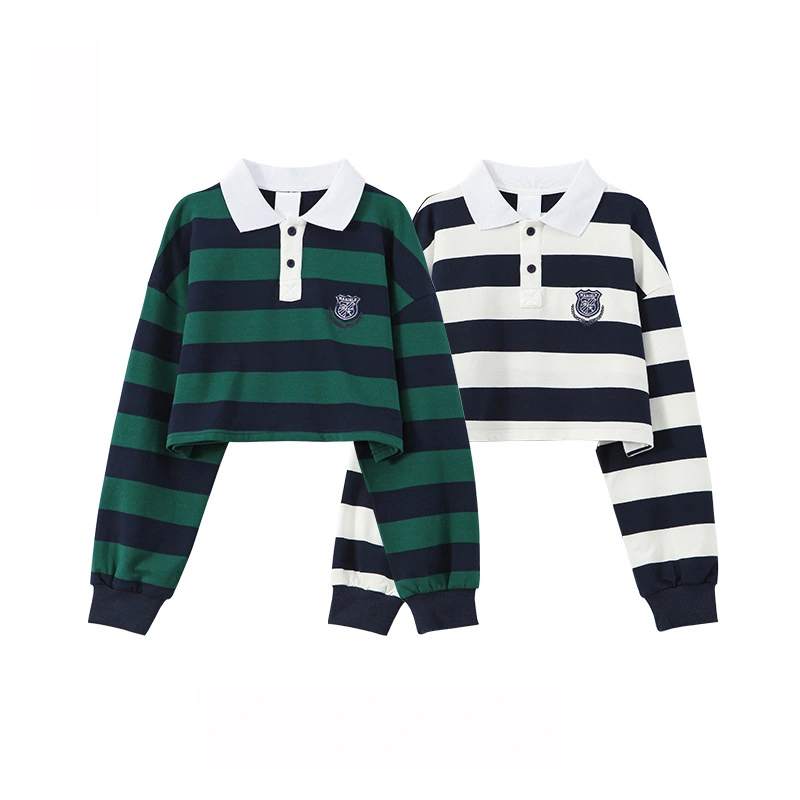 Short Embroidered Badge Small Striped Long Sleeve