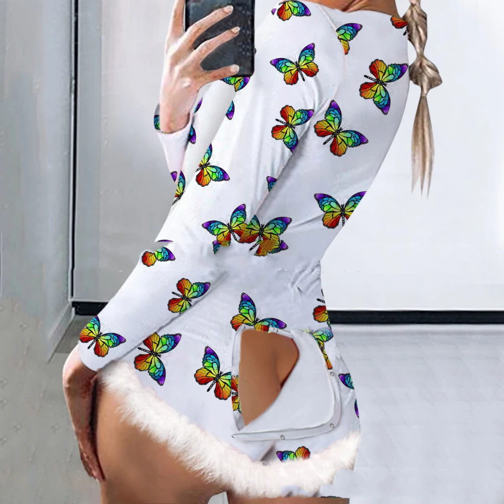 Christmas Fashion Printed Long Sleeve Jumpsuit