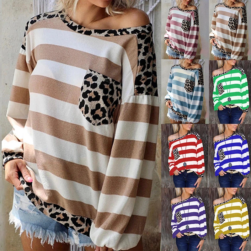 Striped Printed Long Sleeve Loose Ladies Top