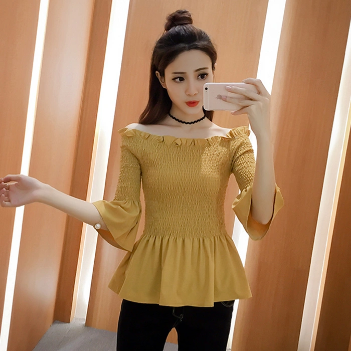Fashionable Women's Waist Collar Long Sleeve Shirt