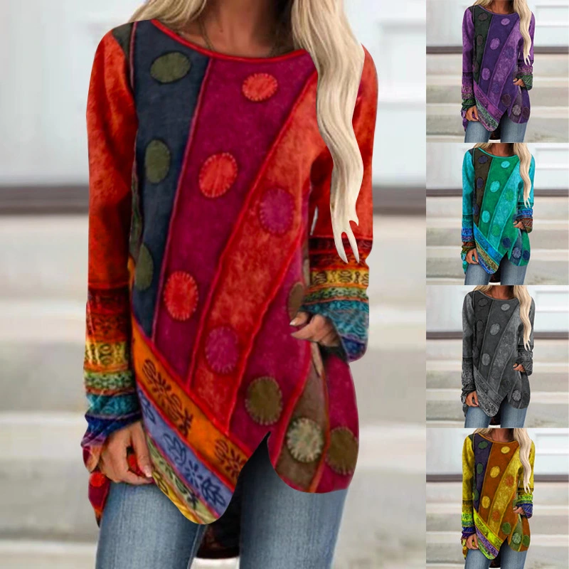 Retro Shirt Irregular Loose Long-sleeved Women's T-shirt