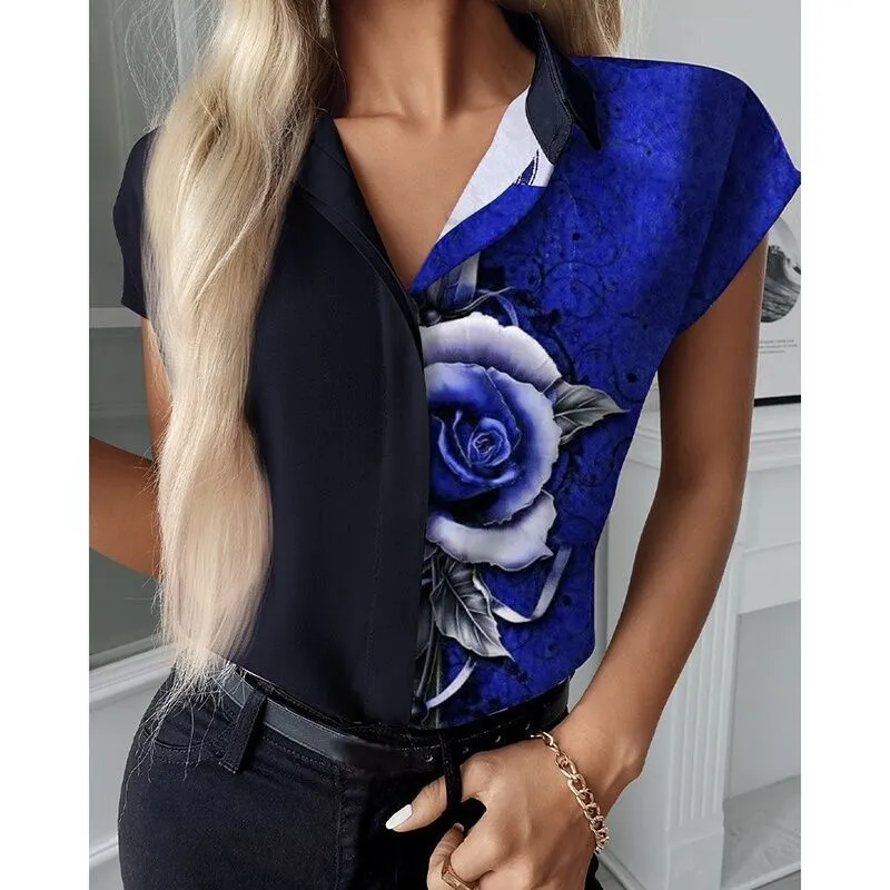 Fashionable Women's Fit Double Color Matching Lapel Shirt