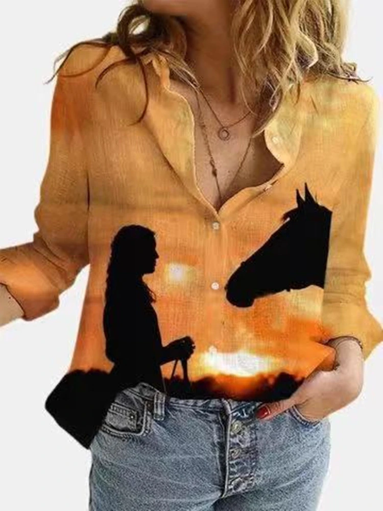 Fashion Long-sleeved Lapel Digital Printed Shirt