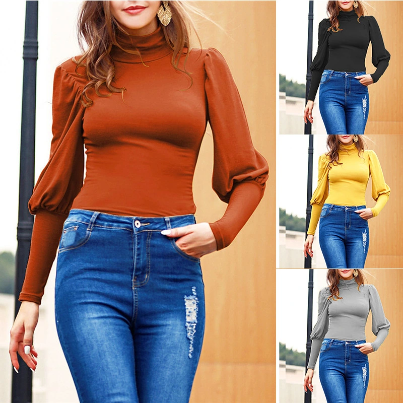 Fashionable Women's Fit-waist Solid Color Bottoming Shirt