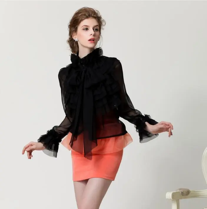 Autumn New See-through Top Long-sleeved Chiffon Shirt