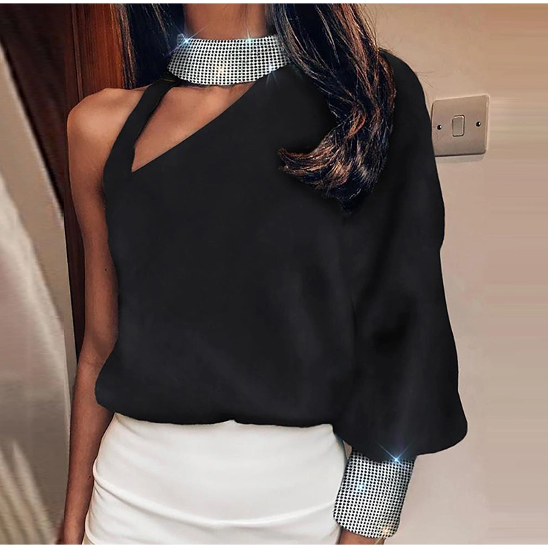 Asymmetric sexy strapless sequin top
