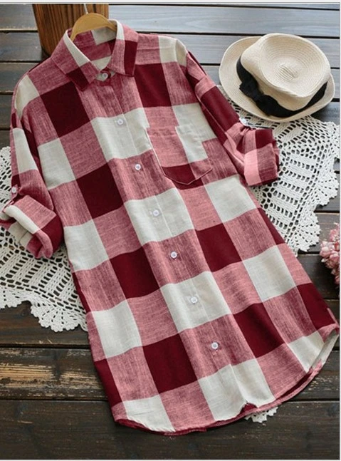 Plaid mid-length lapel shirt