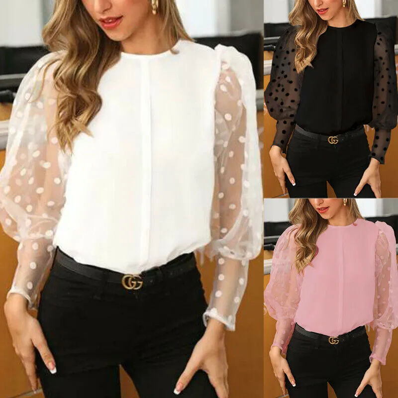Polka dot lantern sleeve shirt